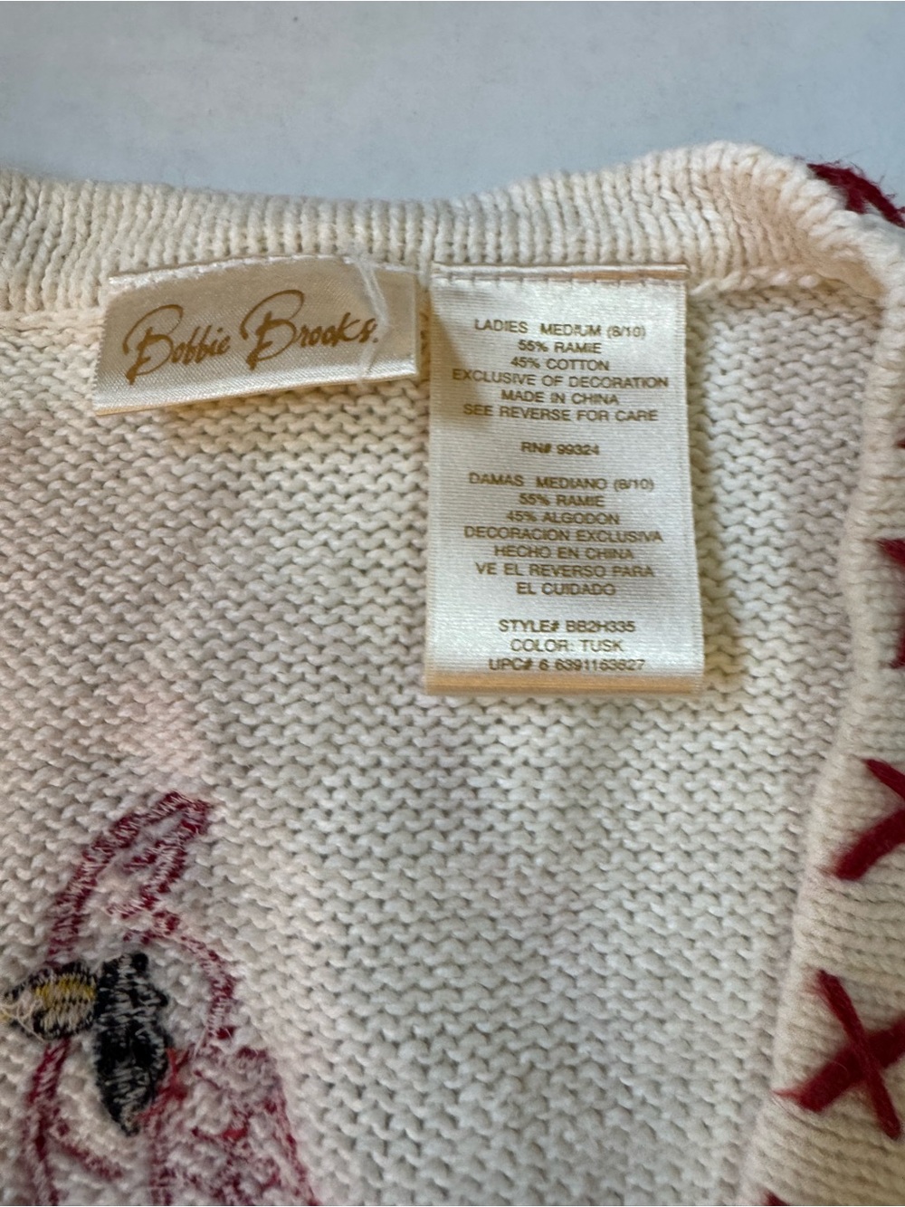Bobbie Brooks White Embroidered Cardinal & Pinecone V-Neck Sweater Vest - Picture 10 of 13